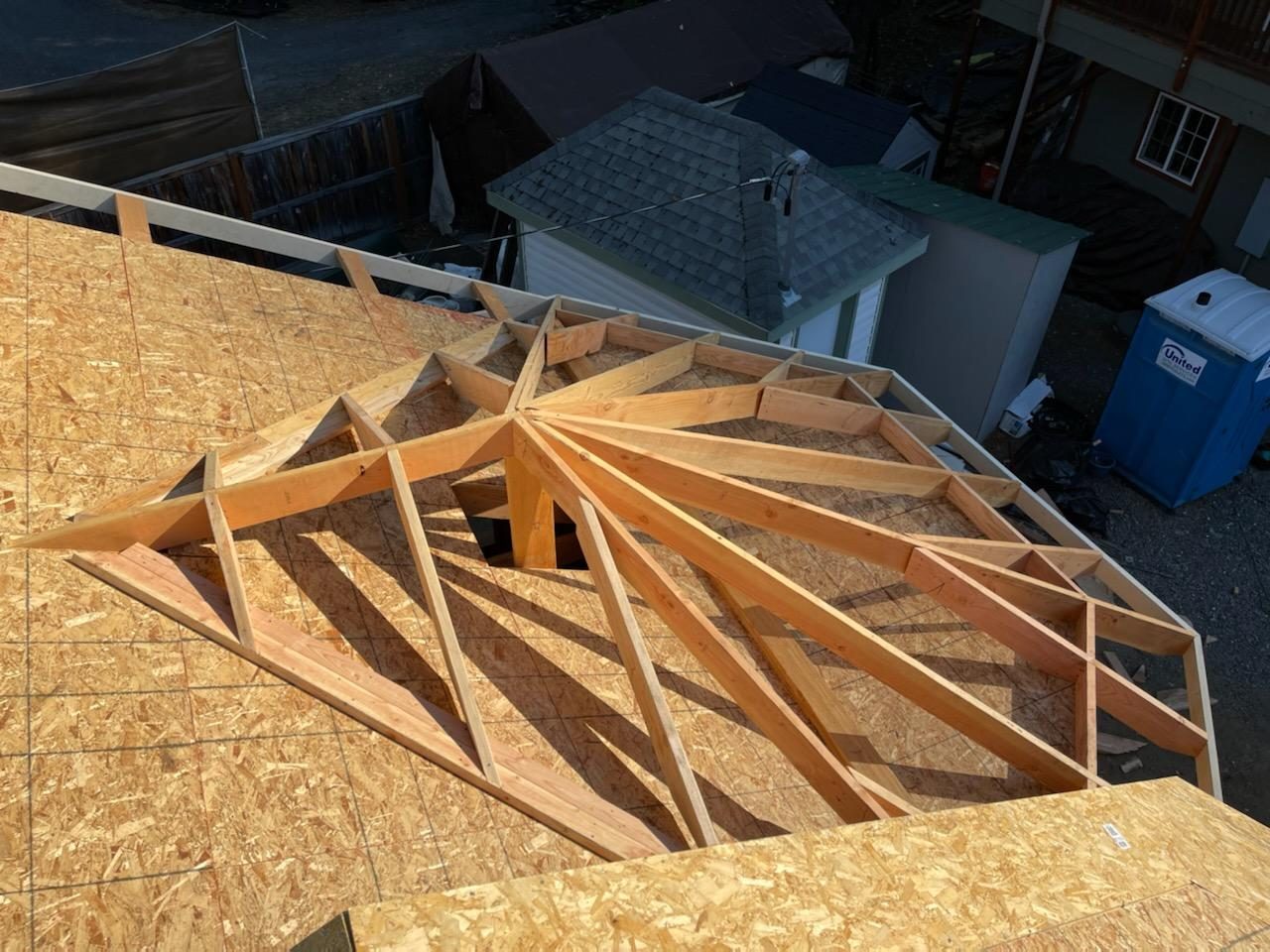 Roof framing during a Southern Oregon whole-home renovation